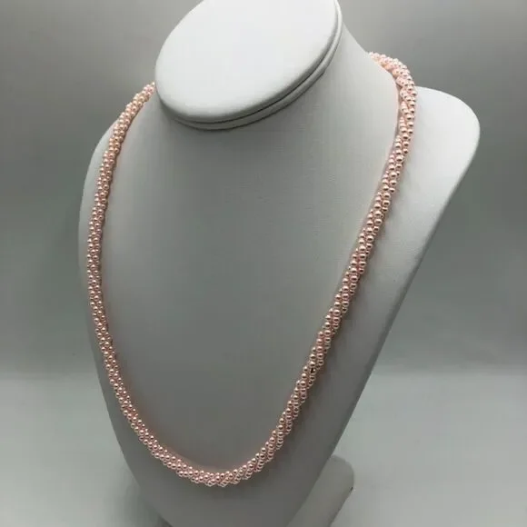 Vintage Marvella Women's Pink Faux Pearl Signed Twisted Multi Strand Necklace - Picture 3 of 9